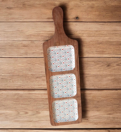 Meraki Scarlet Blossom Three Part Acacia Wood Platter - single