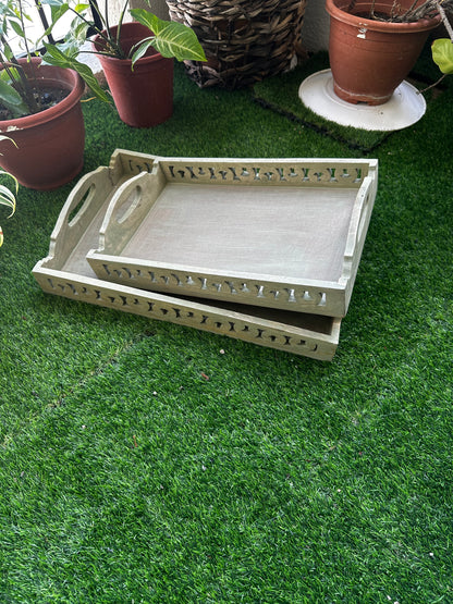Carvaverde Washed Green Mango Wood Antique Rectangular Tray