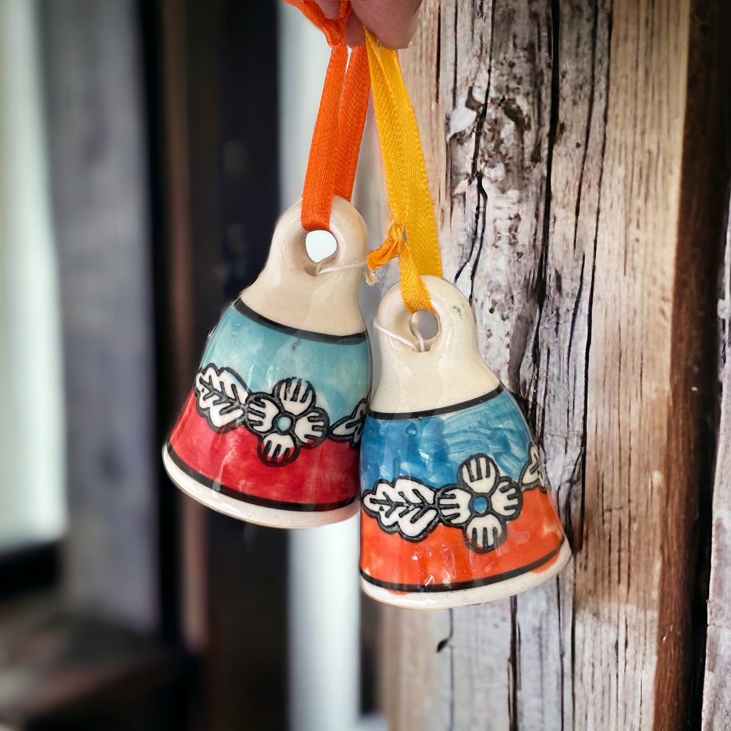 Hand painted assorted ceramic bells - set of 2