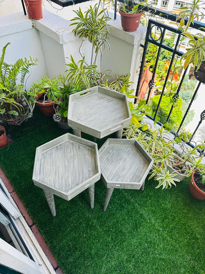 Washed Grey Colour Hex Mango Wood Tray Table with detachable legs