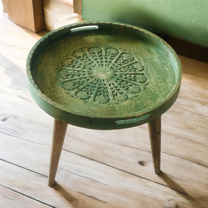 Mango Wood Antique Washed Green LeafHaven Detachable Tables