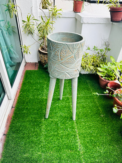 The Antique Verdigris Vessel Mango Wood Planter with detachable legs