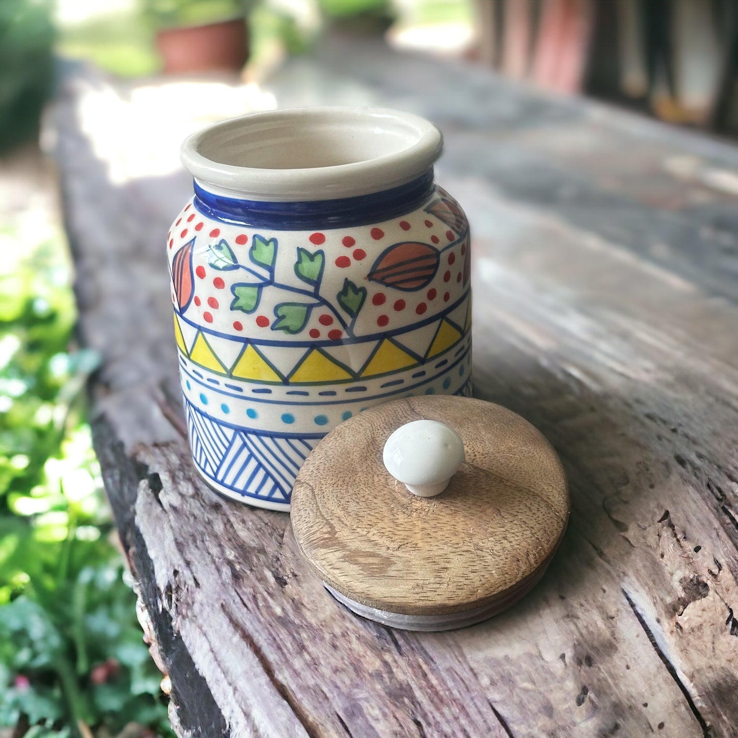 Hand painted floral and geometric fusion airtight jar - single