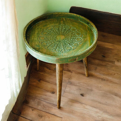 Mango Wood Antique Washed Green LeafHaven Detachable Tables