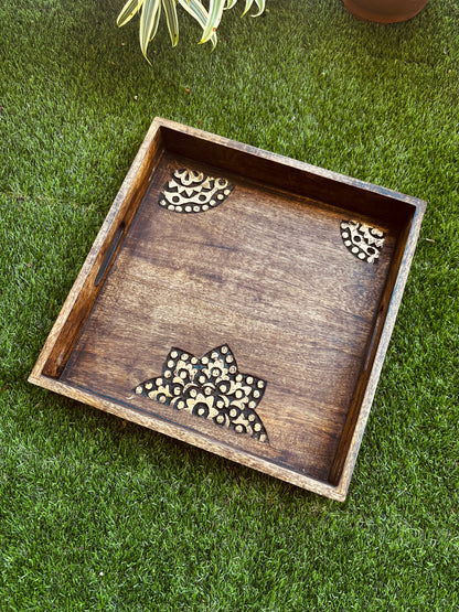 Golden Accents Square Mango Wood Tray