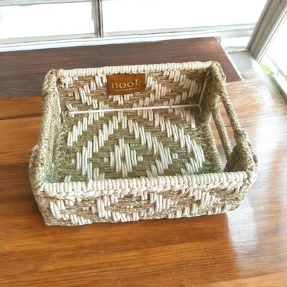 Jute Harmony Eco Chic White Natural Colour Rectangle Tray - single