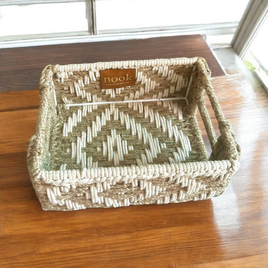 Jute Harmony Eco Chic White Natural Colour Rectangle Tray - single
