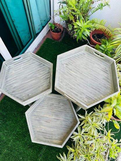Washed Grey Colour Hex Mango Wood Tray Table with detachable legs