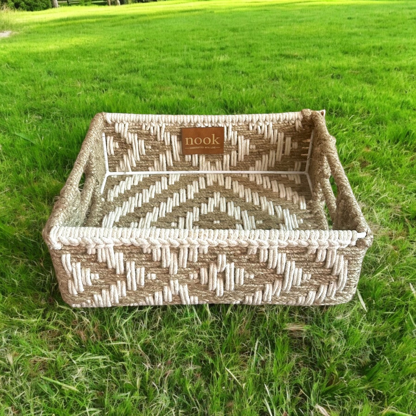 Jute Harmony Eco Chic White Natural Colour Rectangle Tray - single