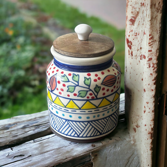 Hand painted floral and geometric fusion airtight jar - single