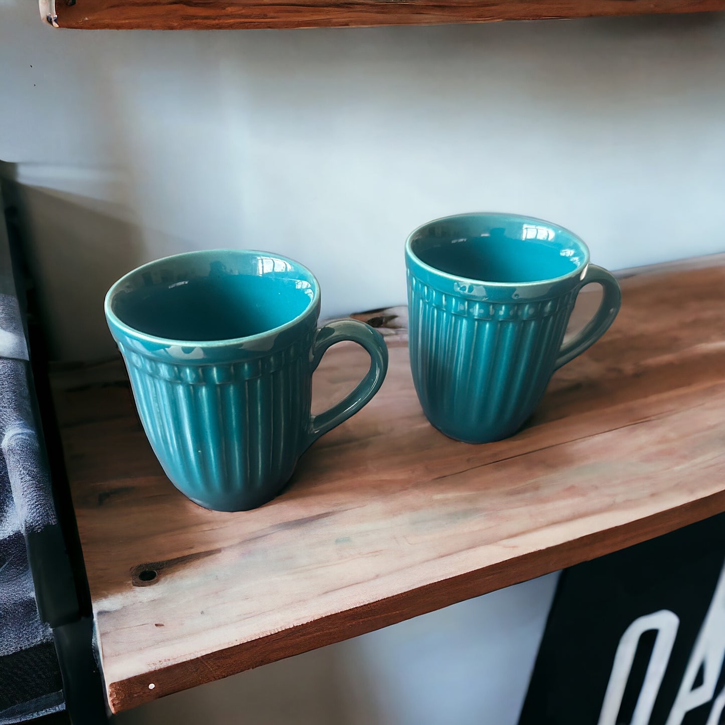 Teal vintage mugs - set of two