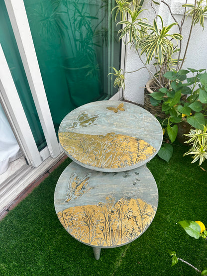 Antique Verdigris Gold Mango Wood Table with Detachable Legs