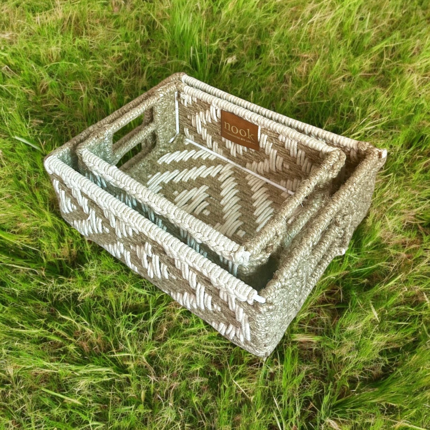 Jute Harmony Eco Chic White Natural Colour Rectangle Tray - single