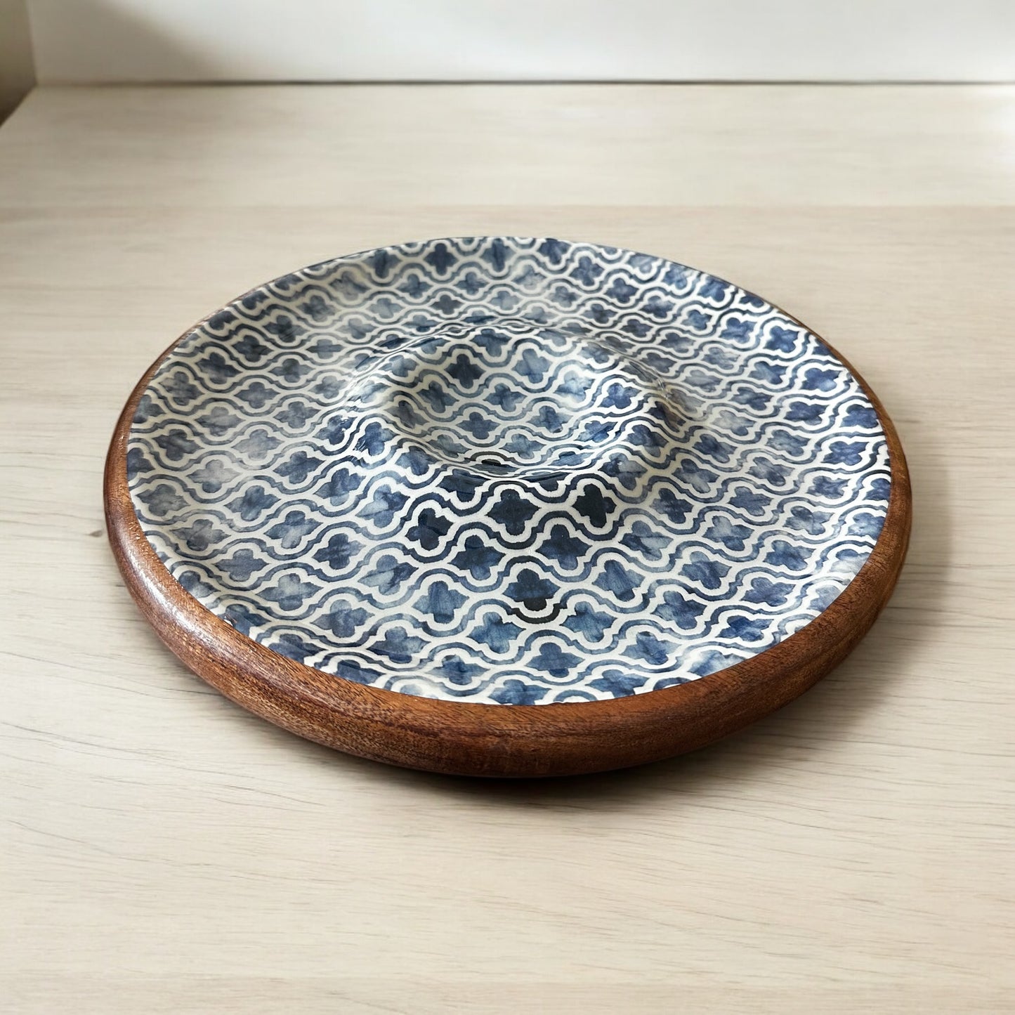 Meraki faded grey aura acacia wood round dip platter - single