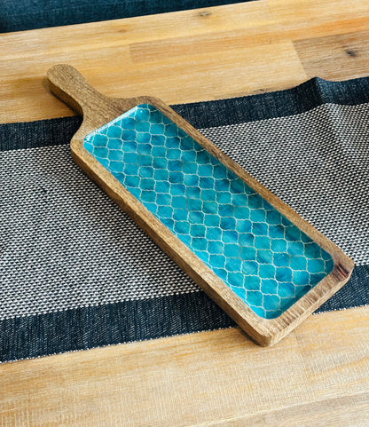 Meraki Turquoise Dream Mango Wood Long Platter - single