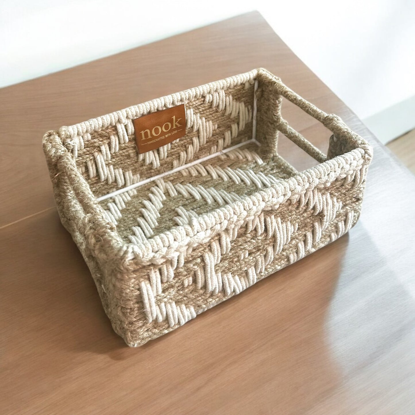 Jute Harmony Eco Chic White Natural Colour Rectangle Tray - single