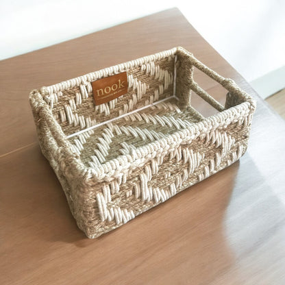 Jute Harmony Eco Chic White Natural Colour Rectangle Tray - single