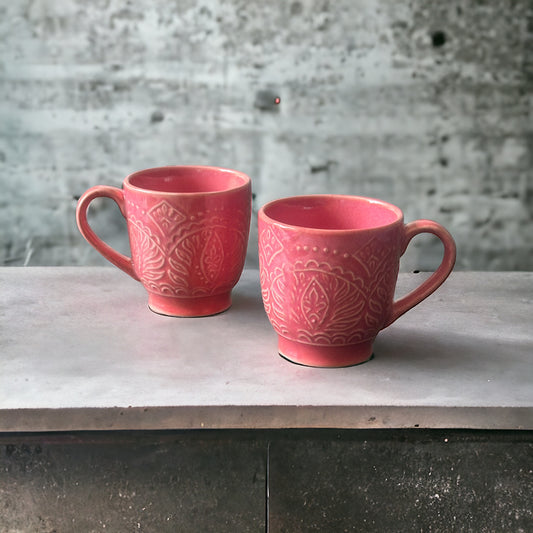 Pink Renee Embossed Studio Pottery Mugs - set of 2