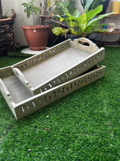 Carvaverde Washed Green Mango Wood Antique Rectangular Tray