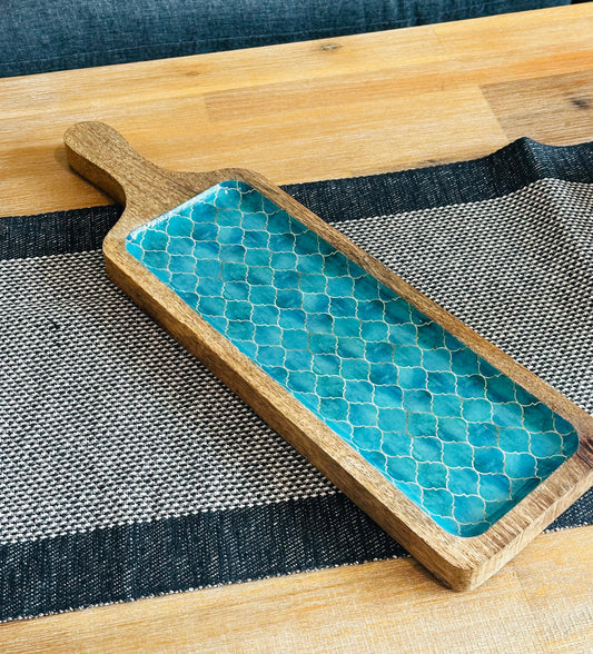 Meraki Turquoise Dream Mango Wood Long Platter - single