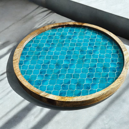 Meraki Turquoise Dream Mango Wood Round Platter - single