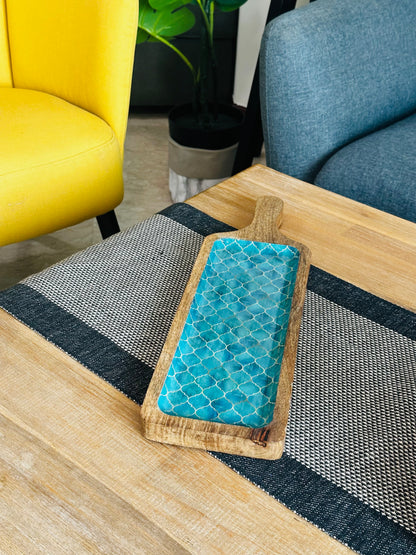 Meraki Turquoise Dream Mango Wood Long Platter - single