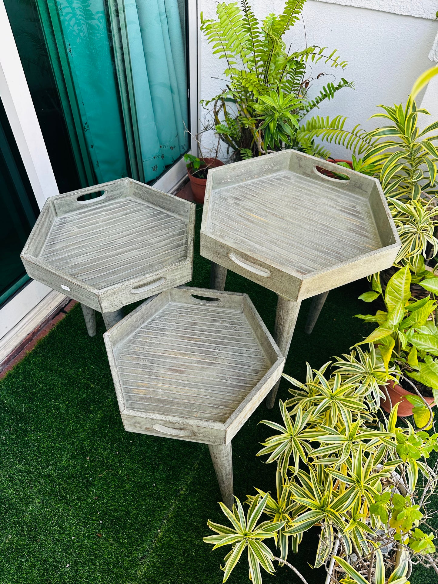Washed Grey Colour Hex Mango Wood Tray Table with detachable legs