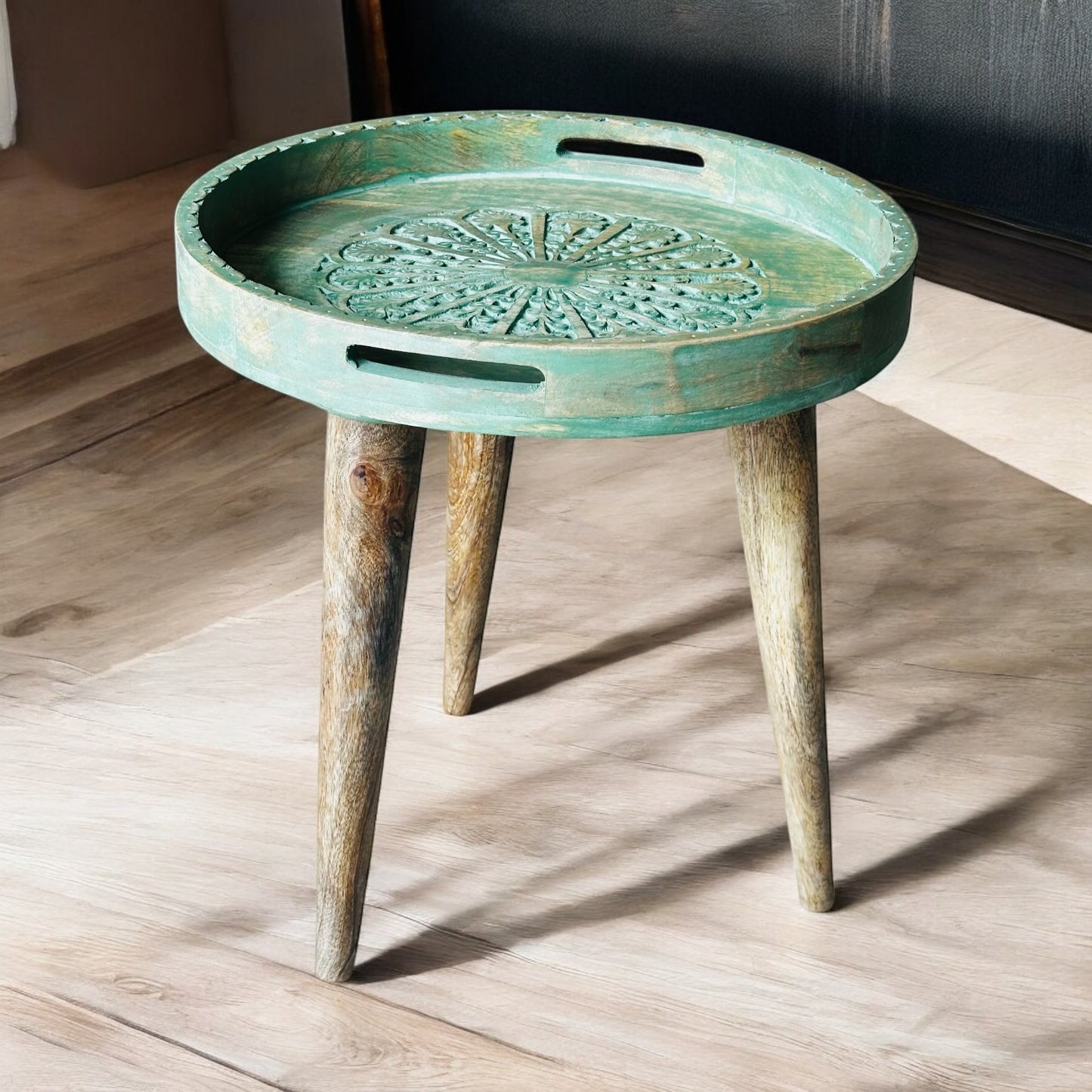 Mango Wood Antique Washed Green LeafHaven Detachable Tables