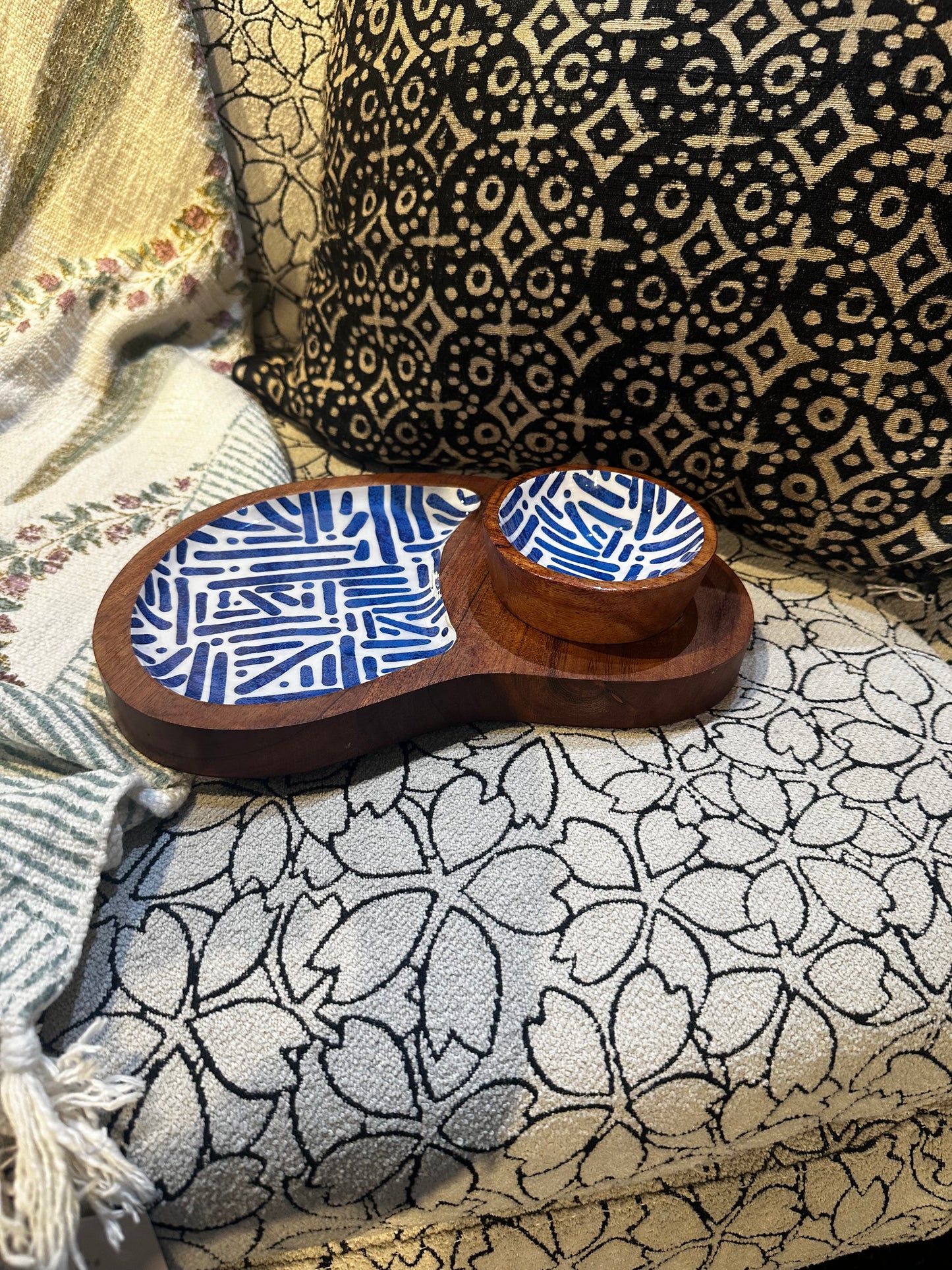 Meraki Blue Meridian Acacia Wood Chip and Dip Platter