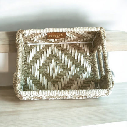 Jute Harmony Eco Chic White Natural Colour Rectangle Tray - single