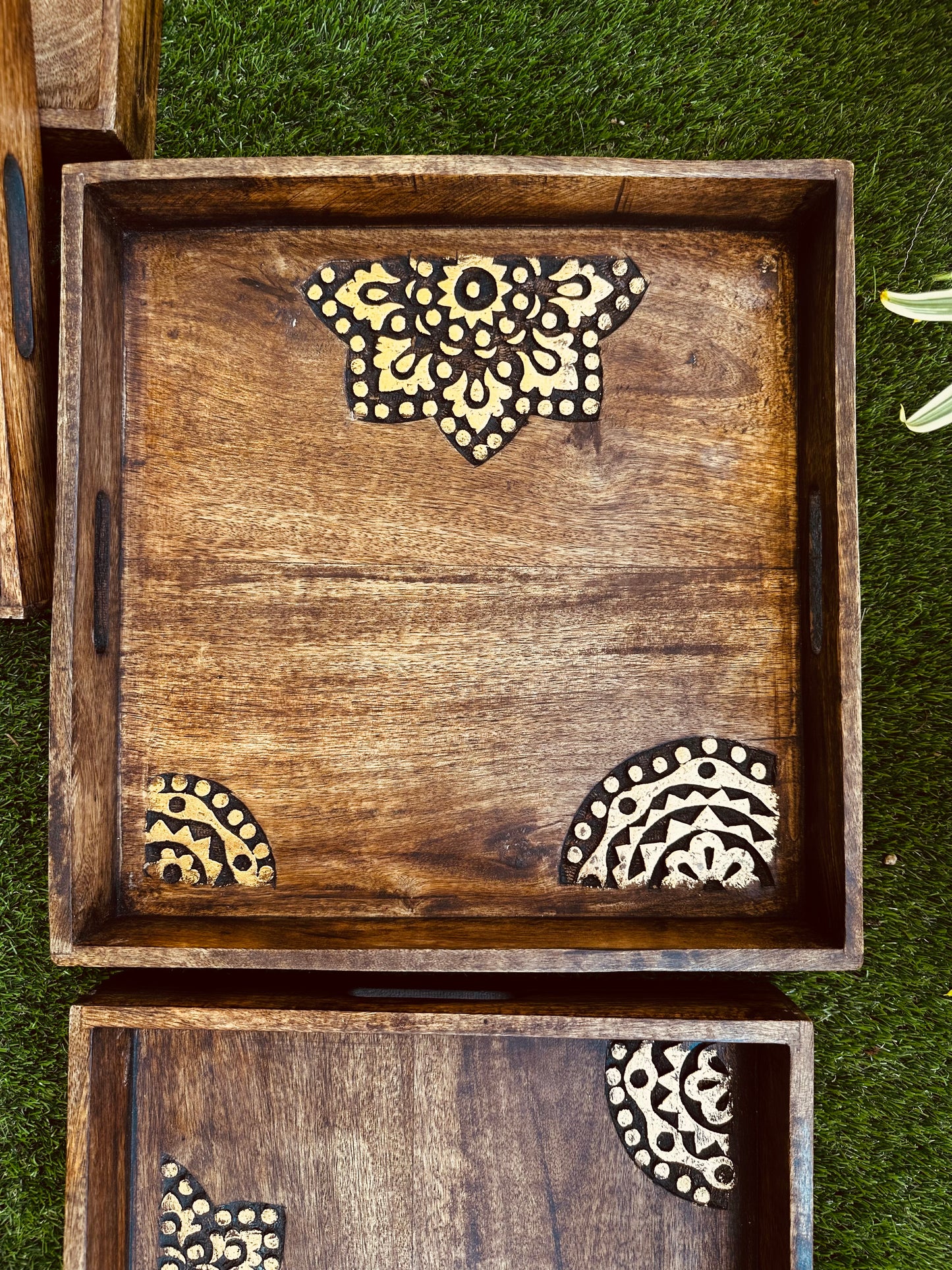 Golden Accents Square Mango Wood Tray