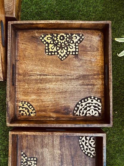 Golden Accents Square Mango Wood Tray
