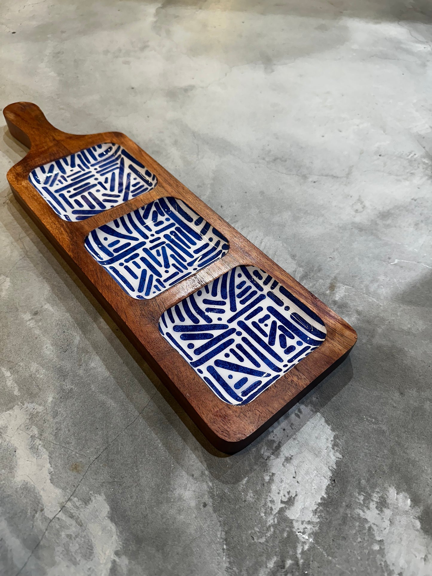 Meraki Blue Meridian Three Part Acacia Wood Platter - single