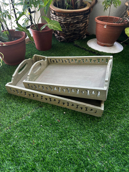 Carvaverde Washed Green Mango Wood Antique Rectangular Tray