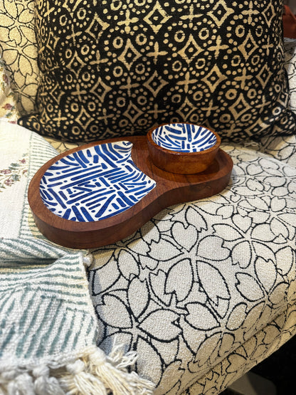 Meraki Blue Meridian Acacia Wood Chip and Dip Platter
