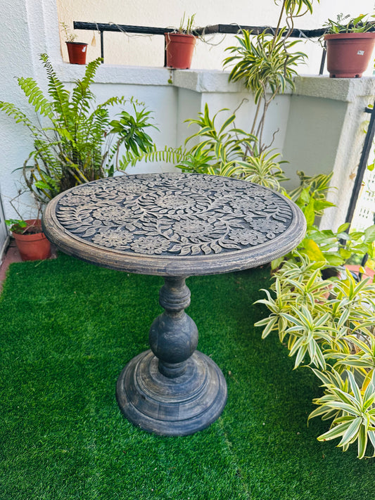 Regal Root Majestic Carving Mango Wood Stool with detachable leg