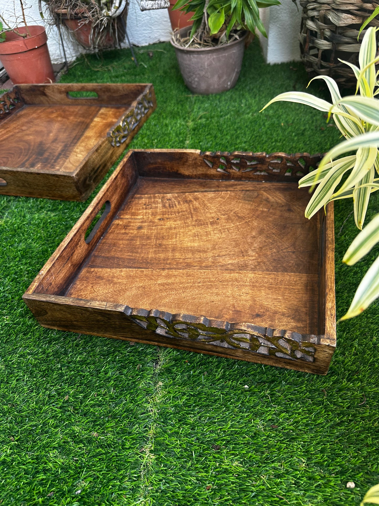 Golden Edge Mango Wood Square Tray