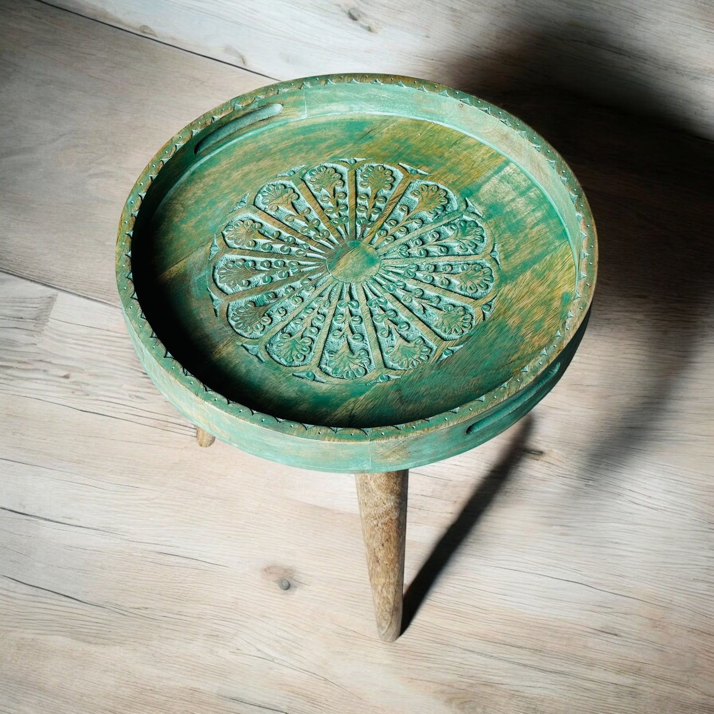 Mango Wood Antique Washed Green LeafHaven Detachable Tables