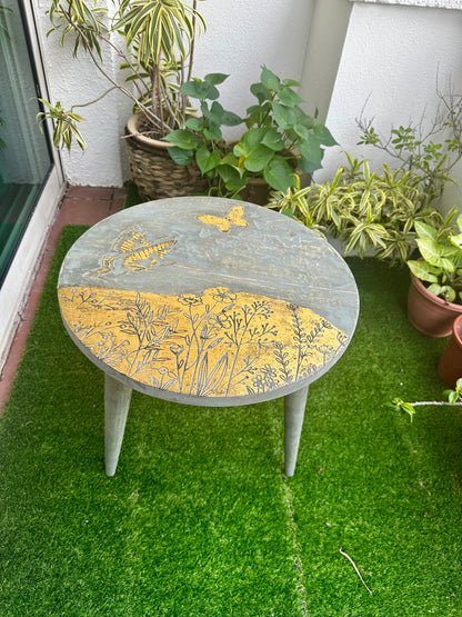 Antique Verdigris Gold Mango Wood Table with Detachable Legs