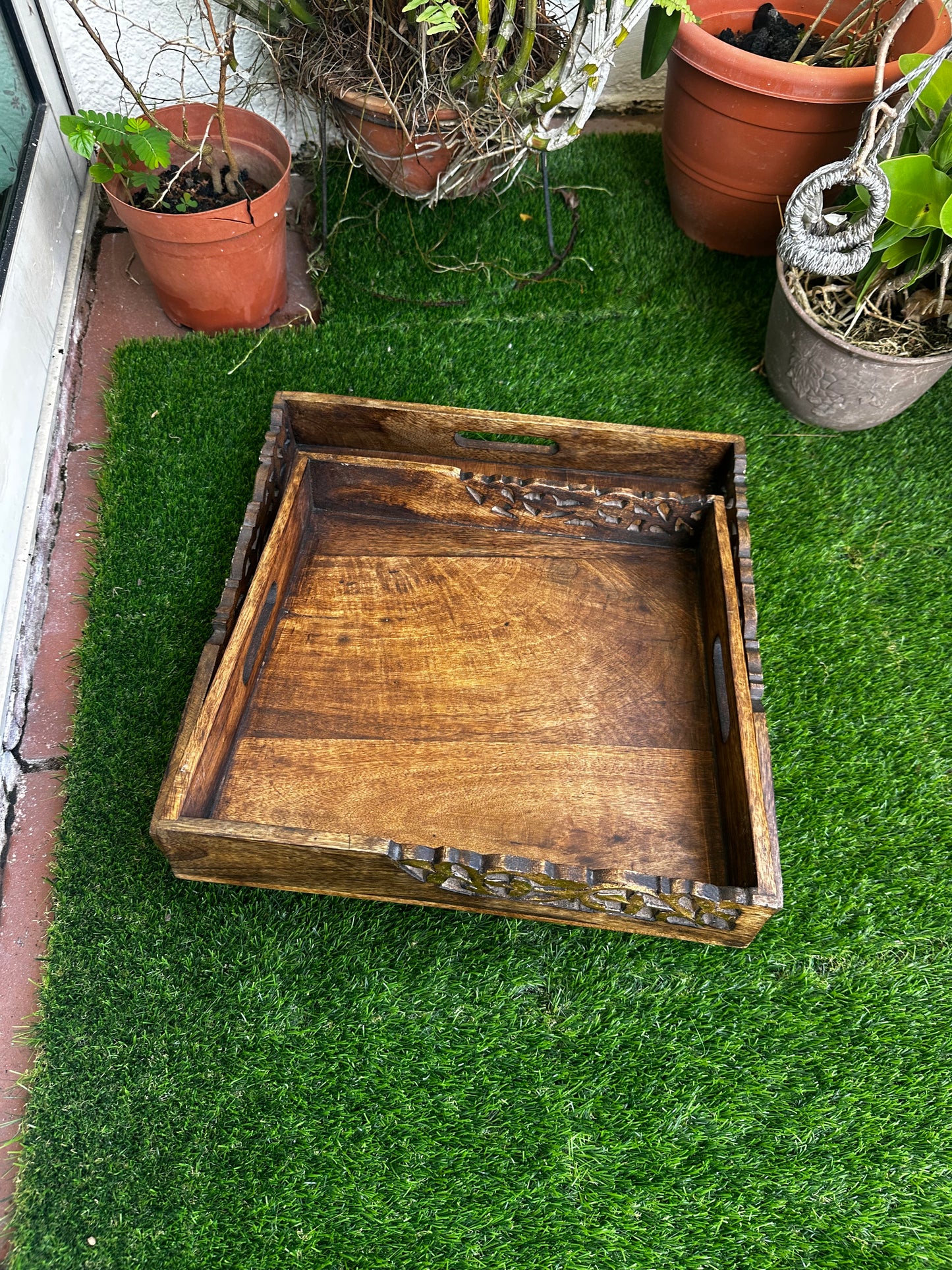 Golden Edge Mango Wood Square Tray