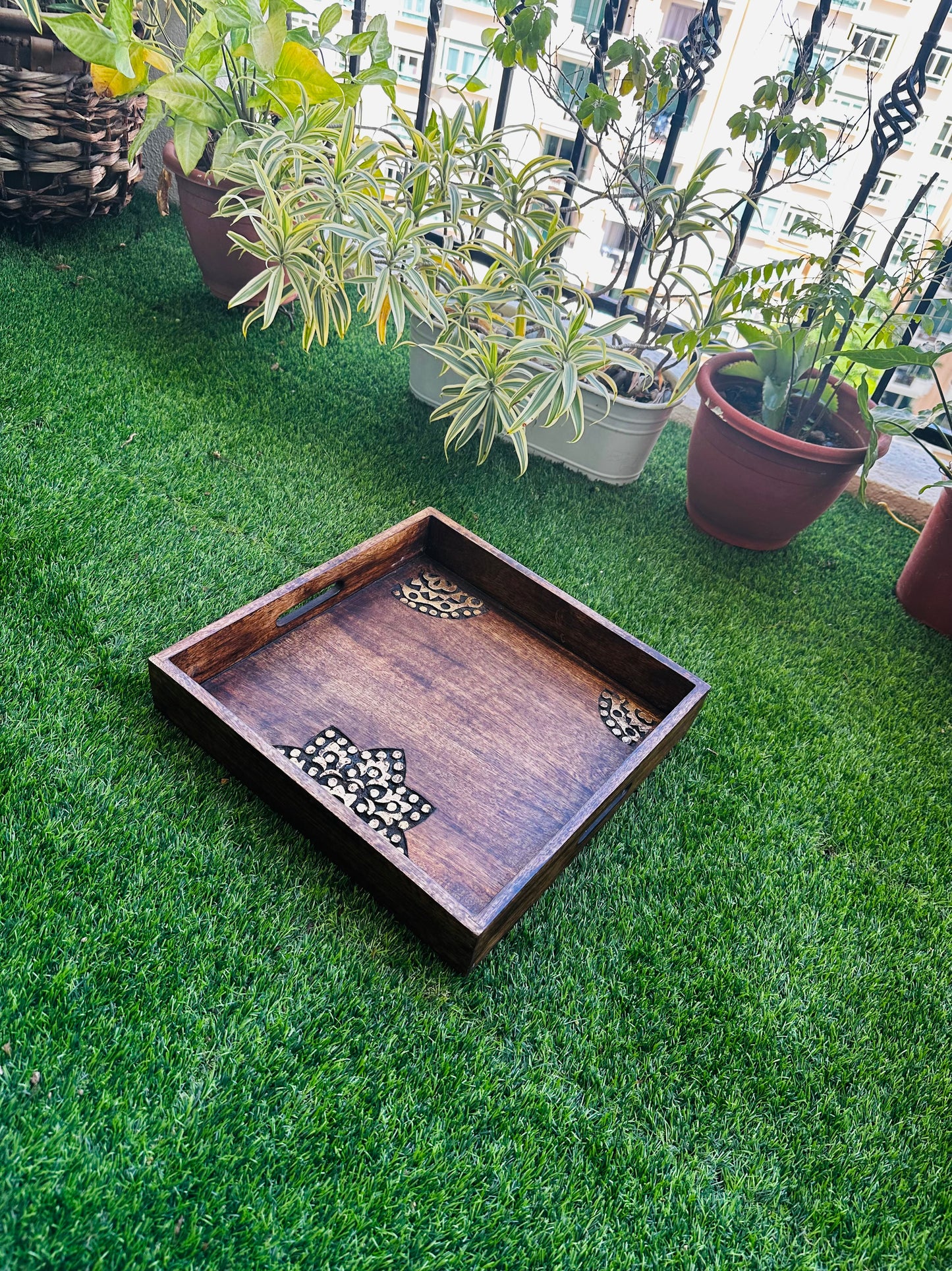 Golden Accents Square Mango Wood Tray