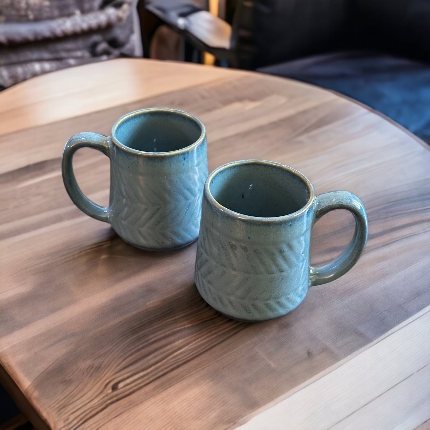 Earthy blue chevron tea cups - set of two