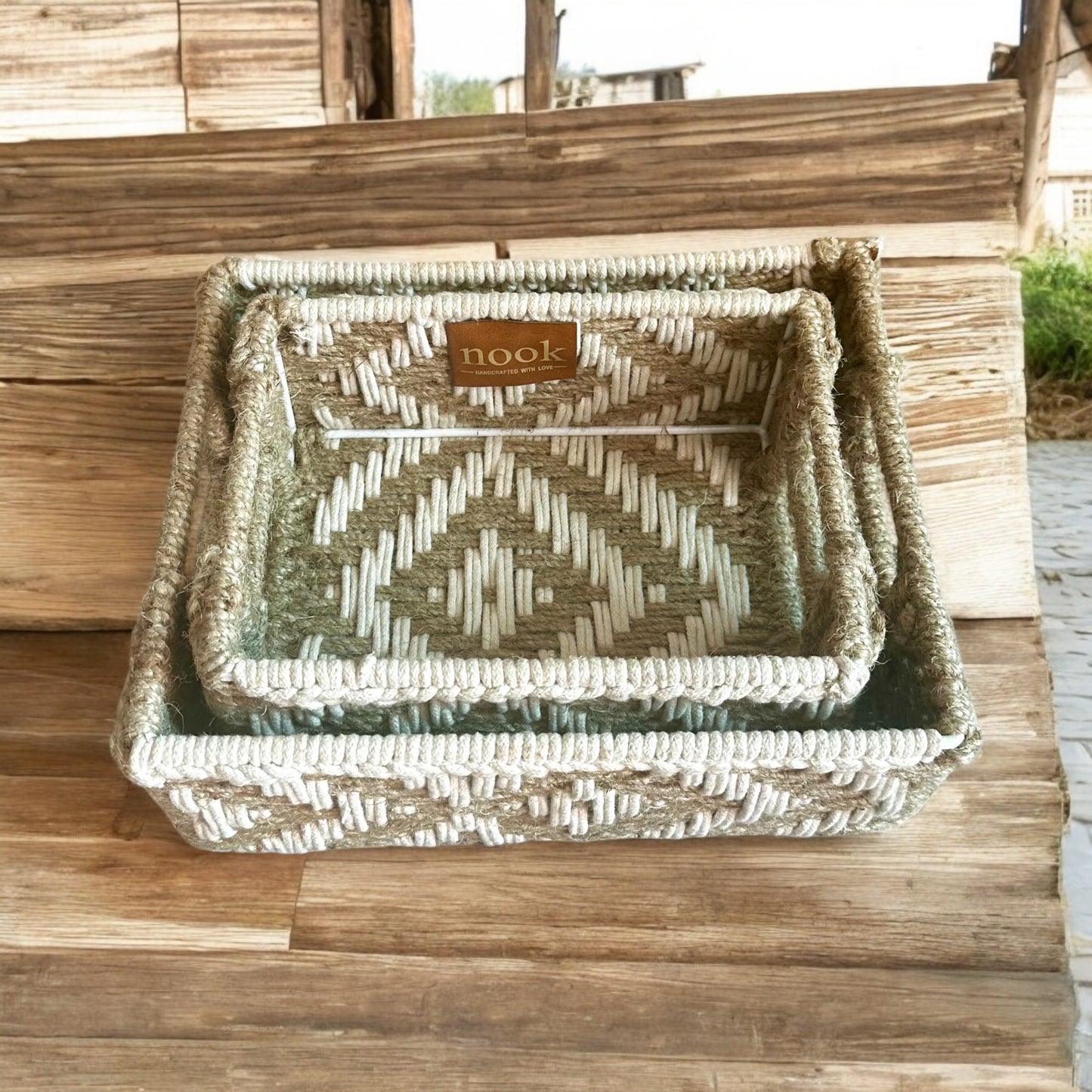 Jute Harmony Eco Chic White Natural Colour Rectangle Tray - single