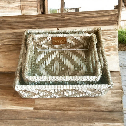 Jute Harmony Eco Chic White Natural Colour Rectangle Tray - single