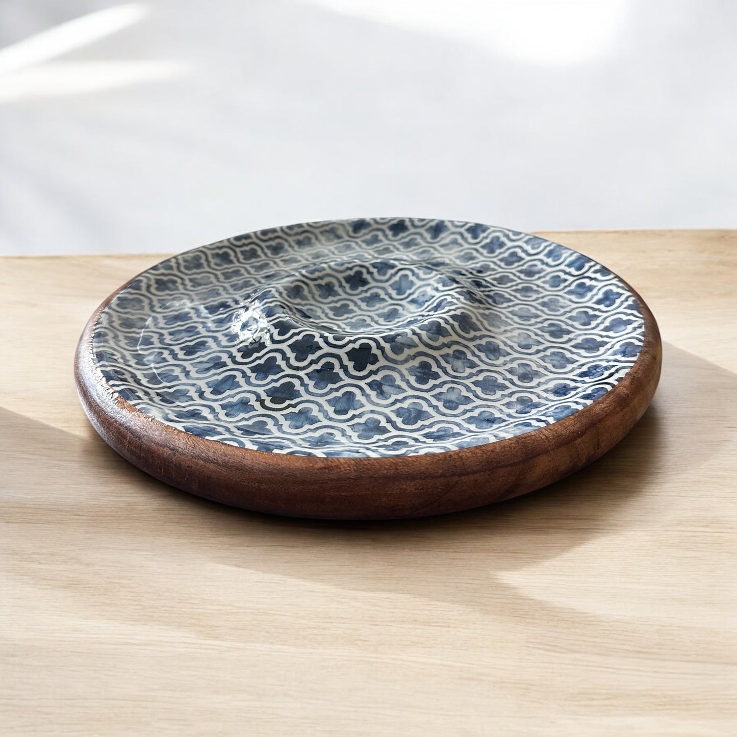 Meraki faded grey aura acacia wood round dip platter - single