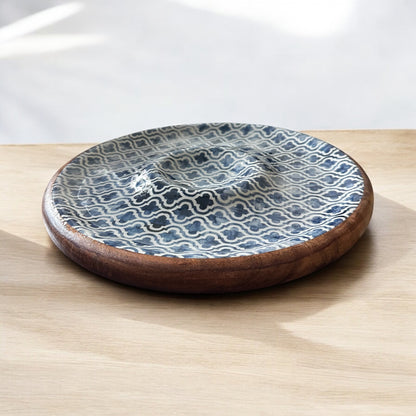 Meraki faded grey aura acacia wood round dip platter - single