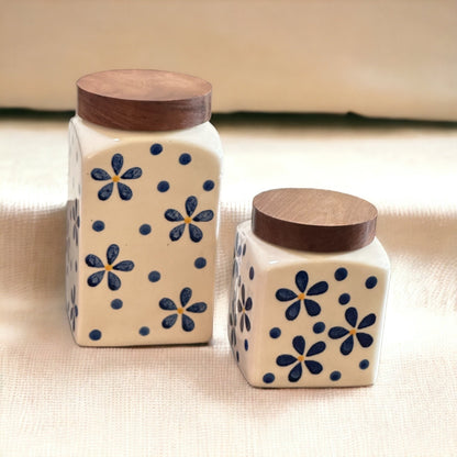 Ceramic blue flower jar big or small - single