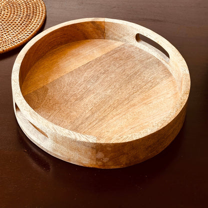 Classic wooden round tray large - single