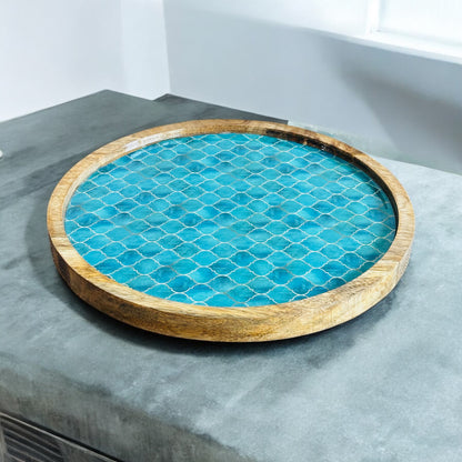 Meraki Turquoise Dream Mango Wood Round Platter - single