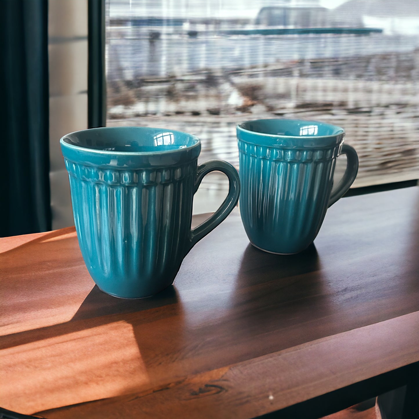 Teal vintage mugs - set of two